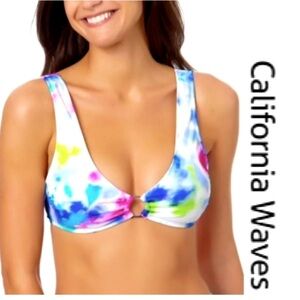 CALIFORNIA WAVES Tie-Dyed Bikini Top Multi Size Small